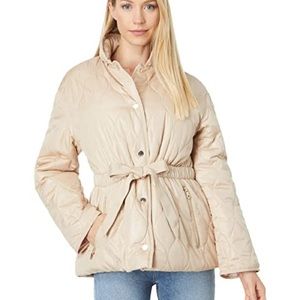 Kate Spade NWT belted short quilt jacket with roll out hood,sz.L